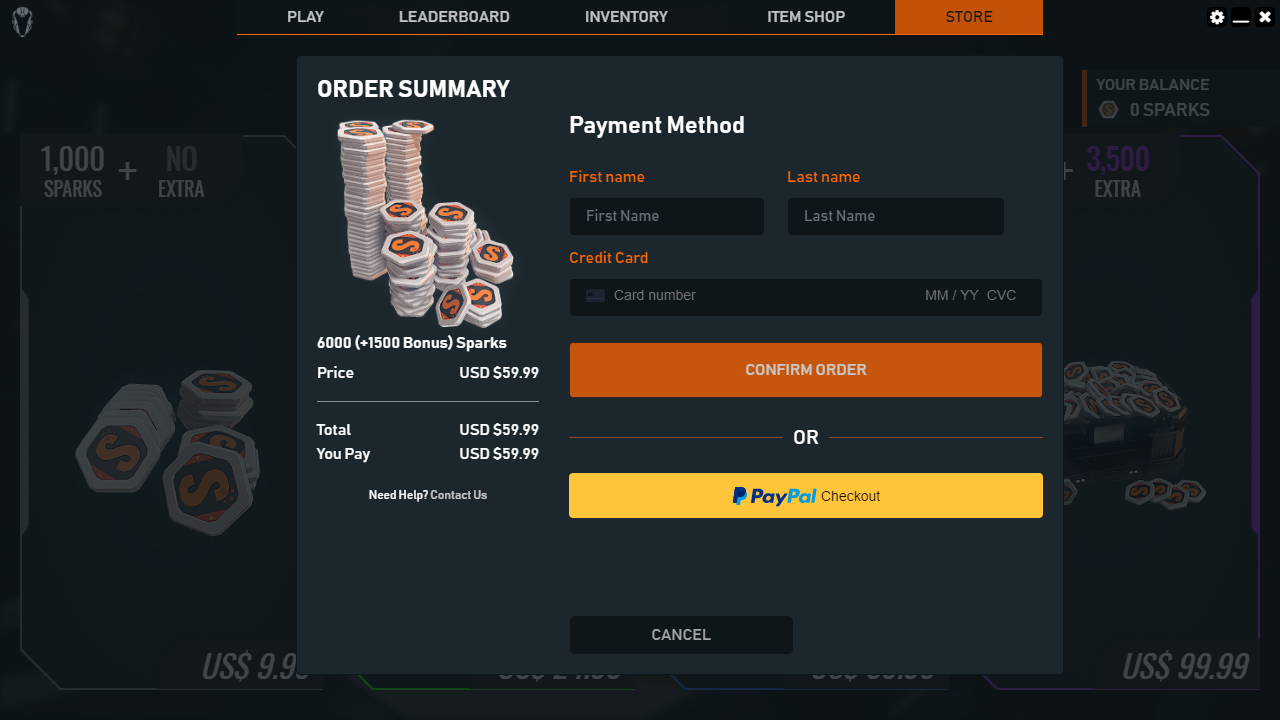 Payment screen